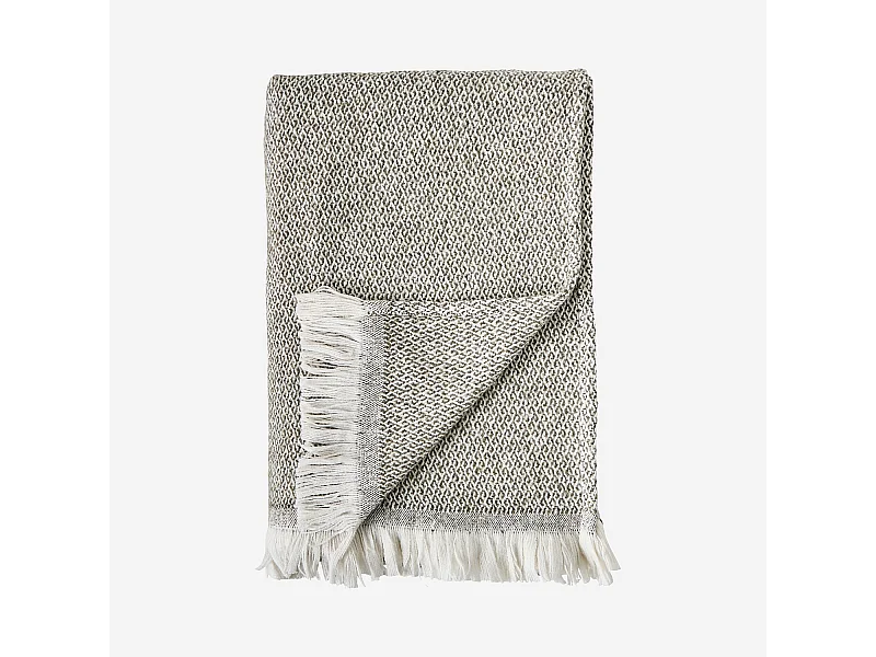 Habitat - Plaid à franges en coton et laine recyclés - 120 x 180 cm - Vert Kaki - Briac