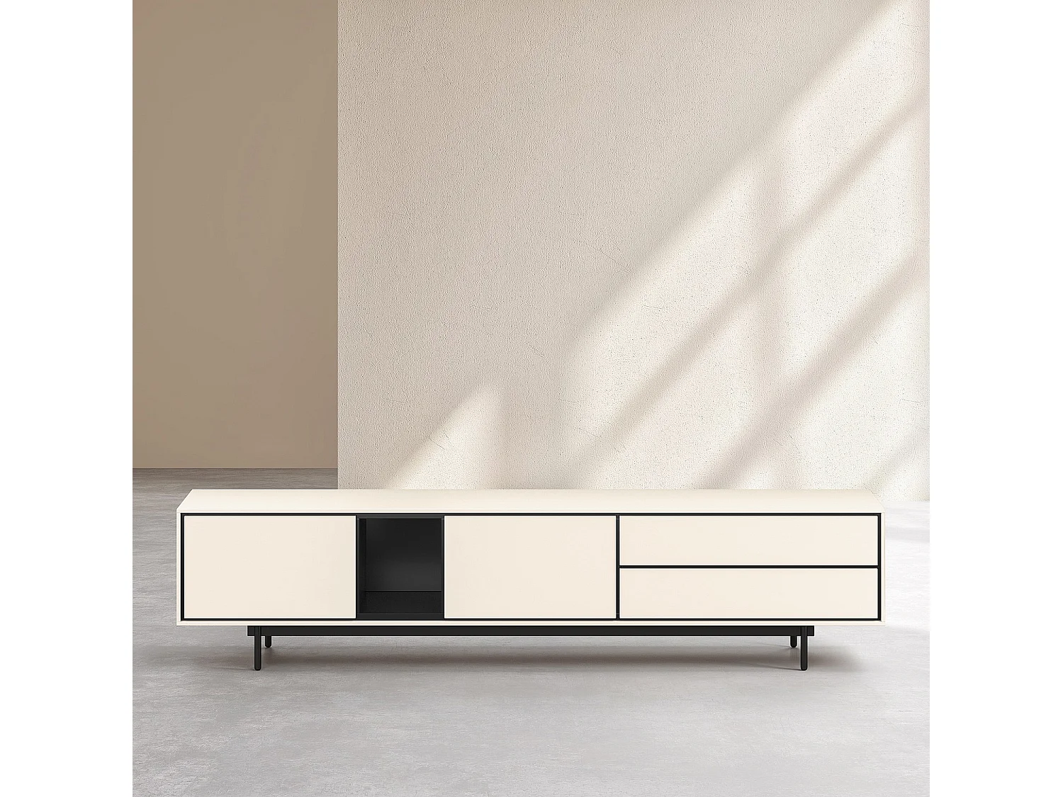 Habitat - Meuble TV 2 portes et 2 tiroirs - Beige - Design by Céline Mognon Fichet - Farrel