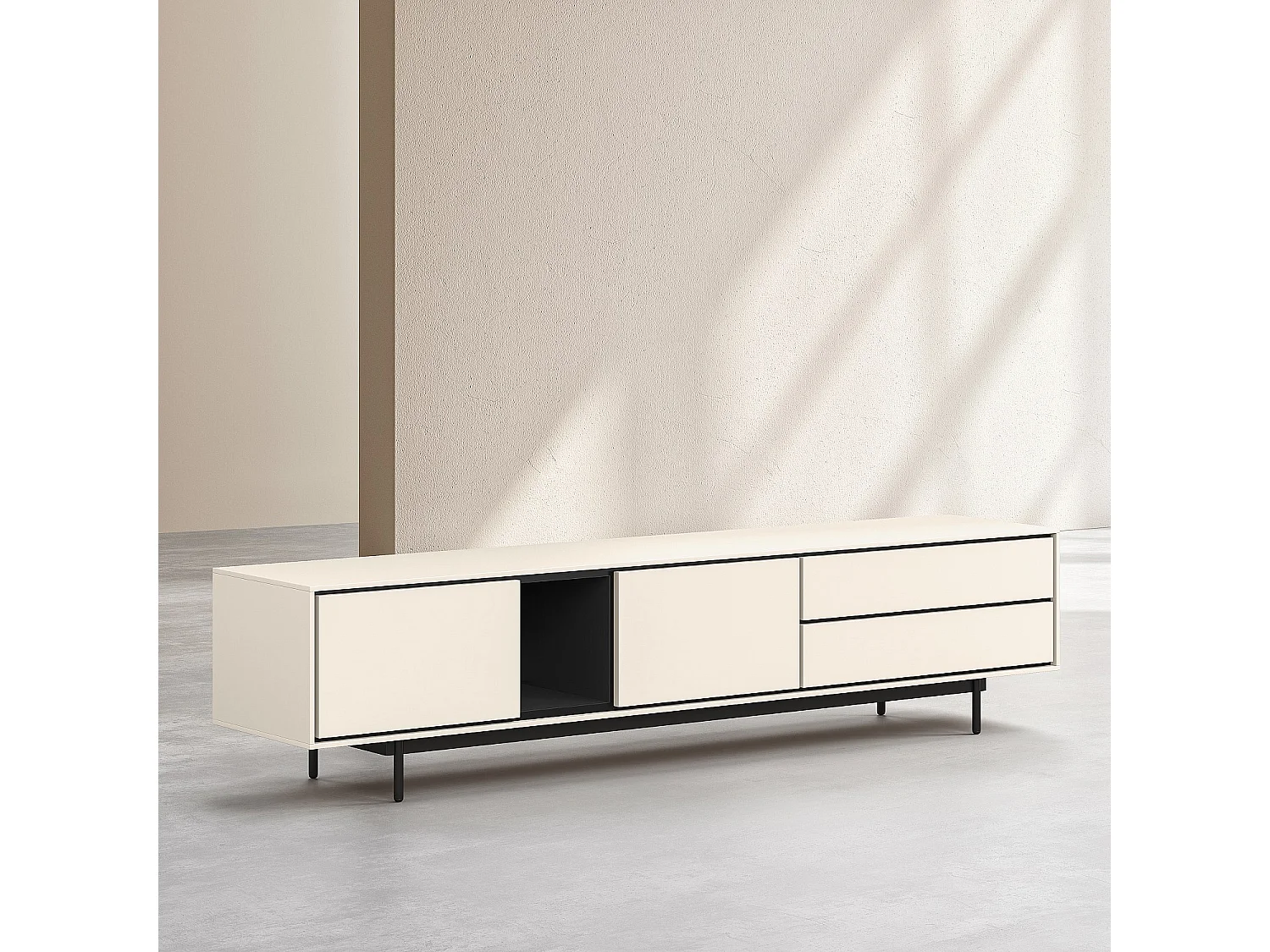 Habitat - Meuble TV 2 portes et 2 tiroirs - Beige - Design by Céline Mognon Fichet - Farrel