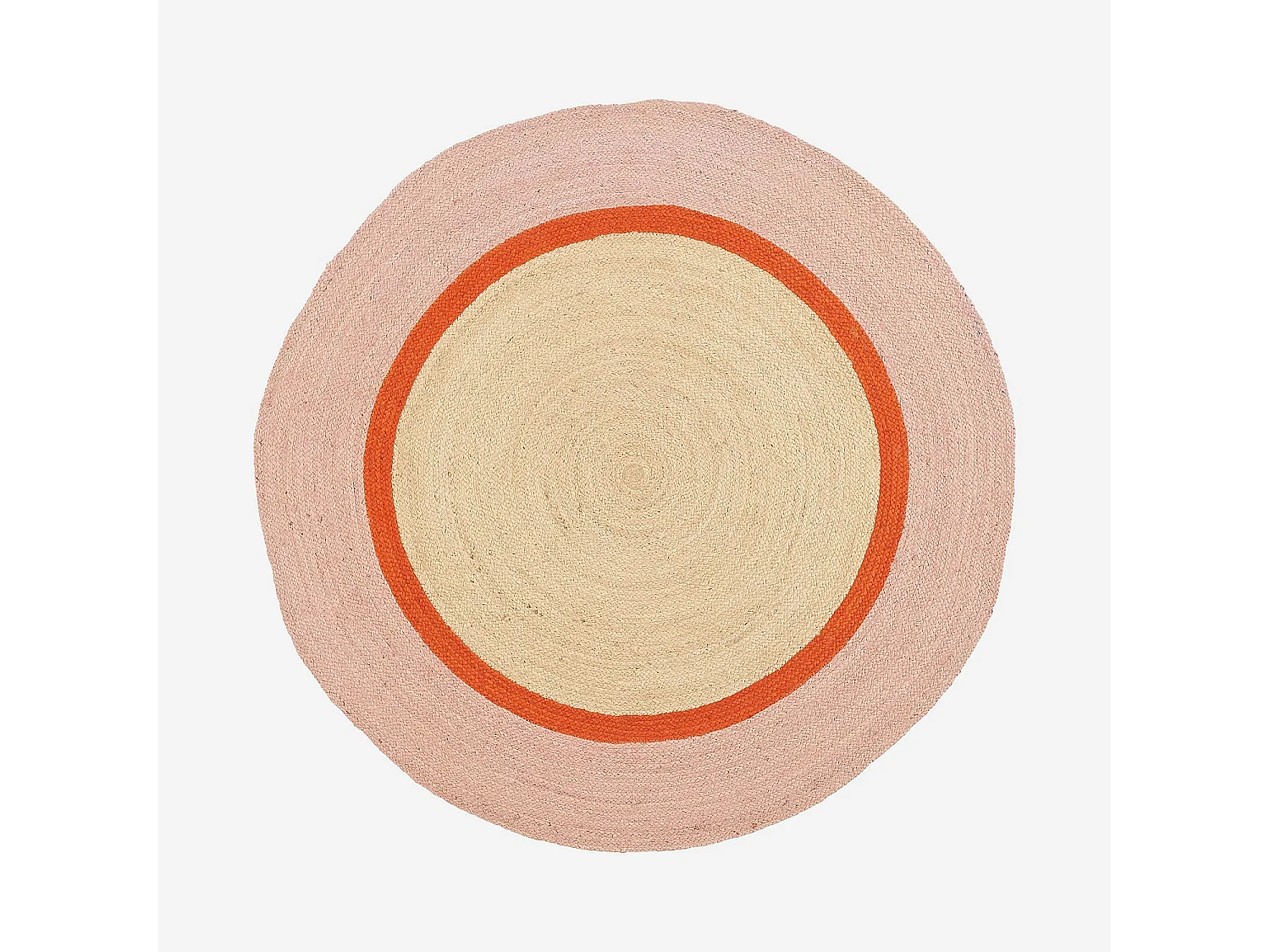 Tapis d'extérieur rond en jute déperlant - 150 cm - Naturel et Orange - Design by Floriane Jacques