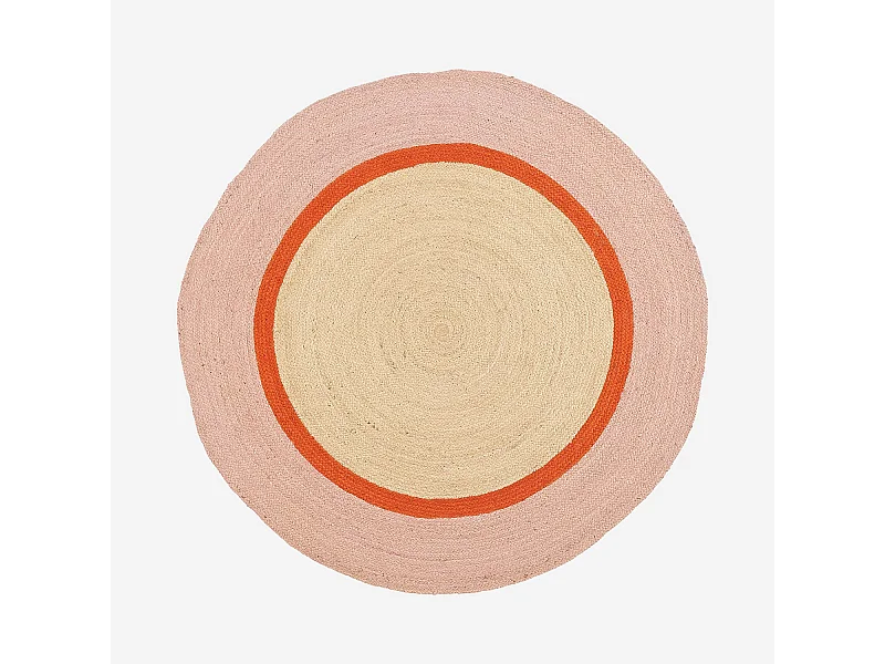 Habitat - Tapis d'extérieur rond en jute déperlant - 150 cm - Naturel et Orange - Design by Floriane Jacques - Clarisse