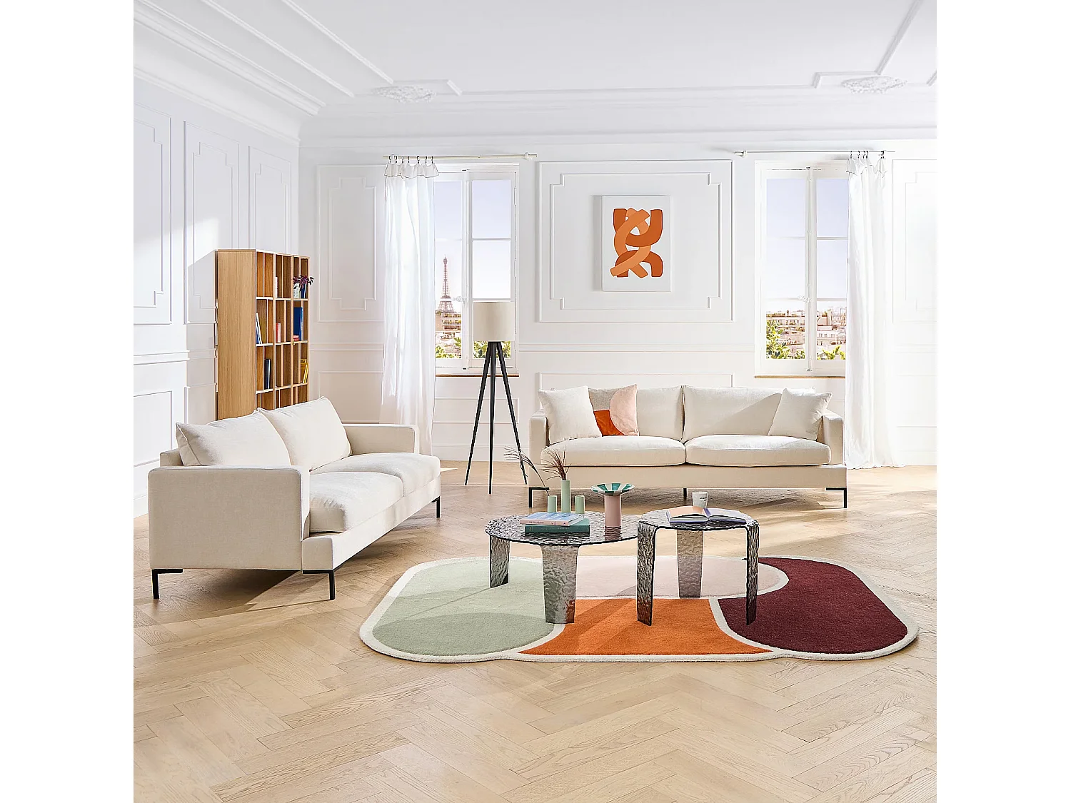 Ensemble de canapés 3 et 4 places en tissu Kumal garni de plumes - Écru