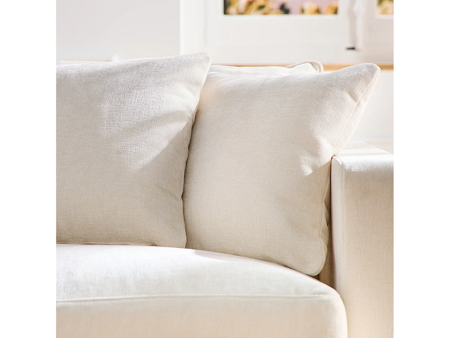 Ensemble de canapés 3 et 4 places en tissu Kumal garni de plumes - Écru