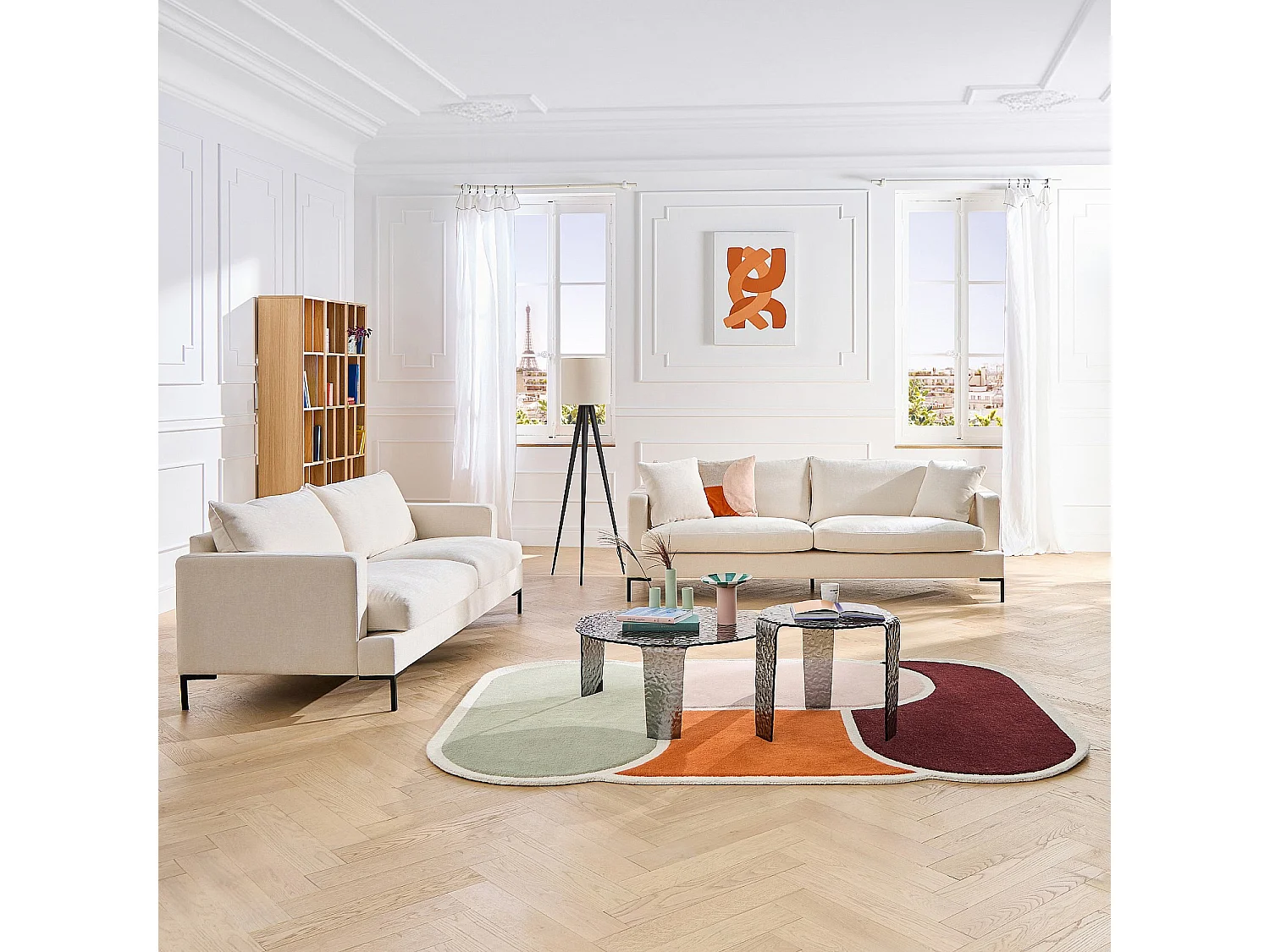 Ensemble de canapés 3 et 4 places en tissu Kumal garni de plumes - Écru