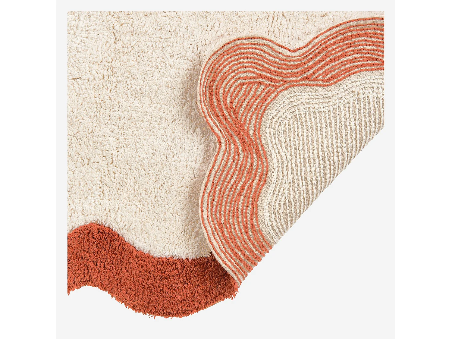 Tapis de bain festonné en coton naturel - 1200 g/m² - 50 x 80 cm - Terracotta