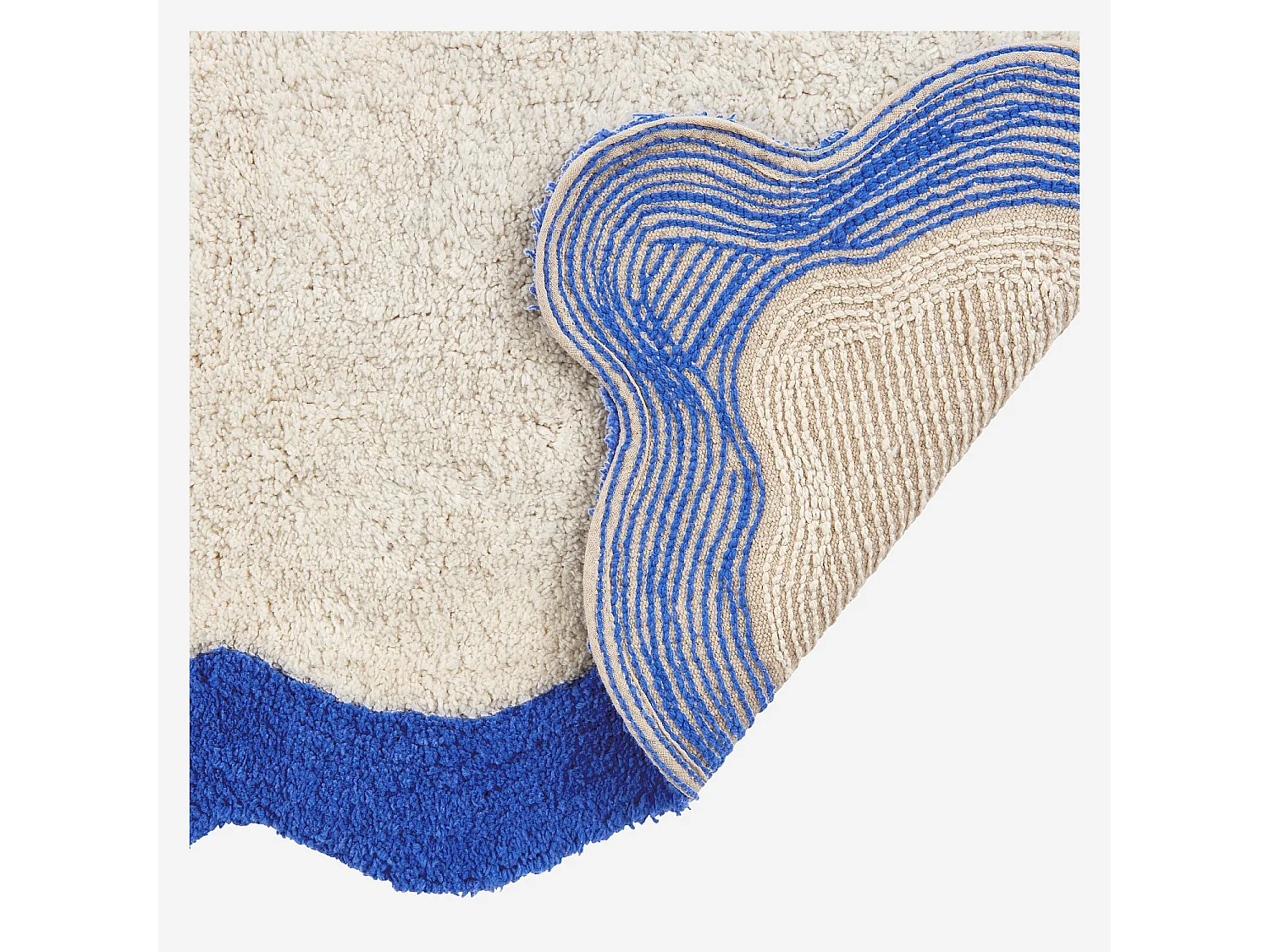 Tapis de bain festonné en coton naturel - 1200 g/m² - 50 x 80 cm - Bleu azur