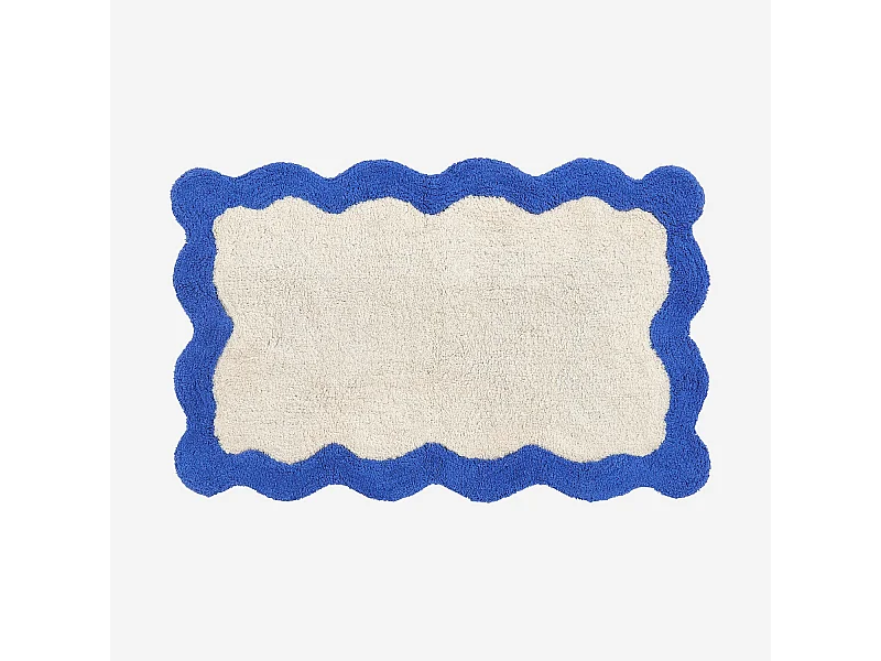 Habitat - Tapis de bain festonné en coton naturel - 1200 g/m² - 50 x 80 cm - Bleu azur - Nahia