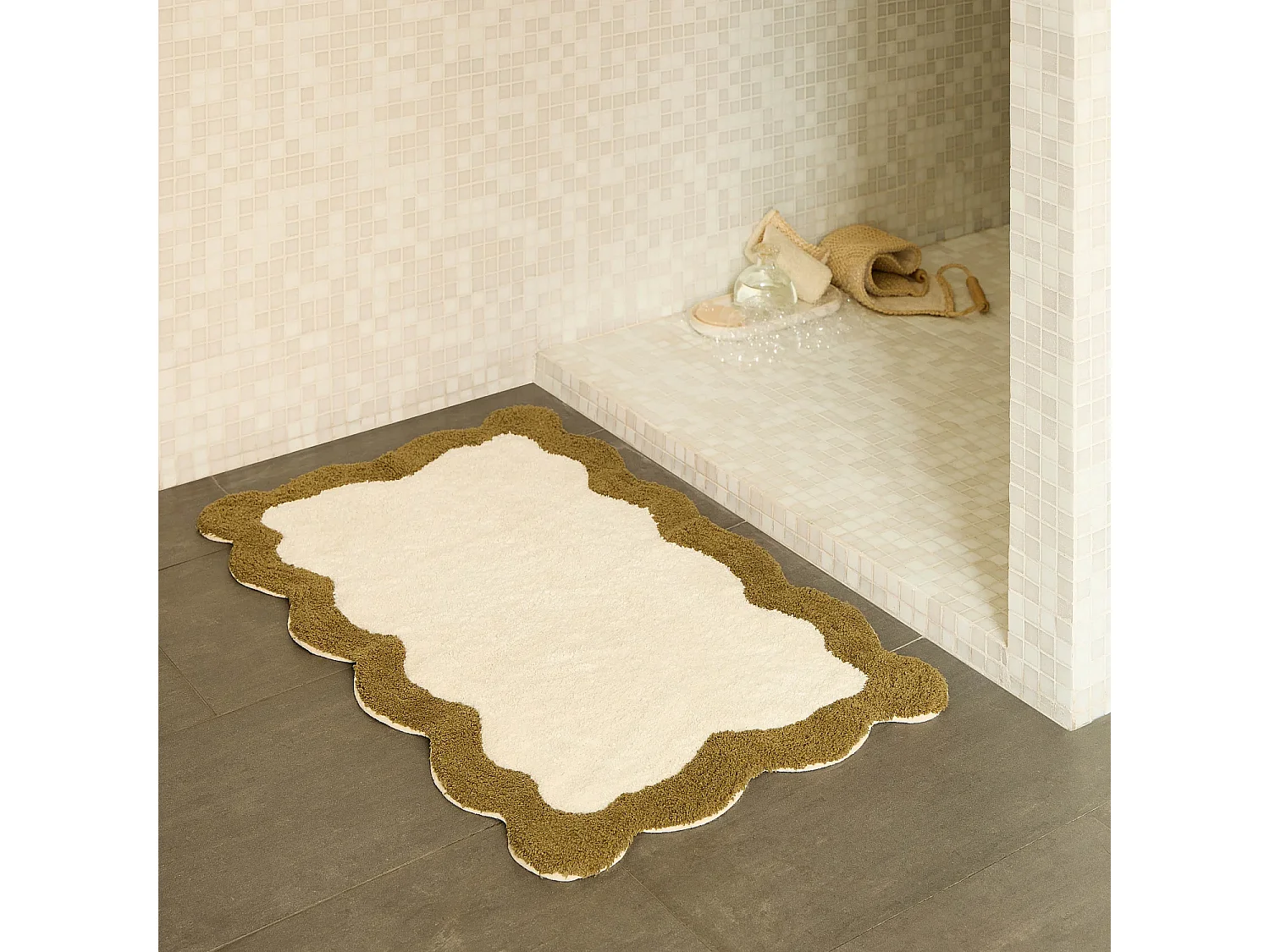 Tapis de bain festonné en coton naturel - 1200 g/m² - 50 x 80 cm - Bronze