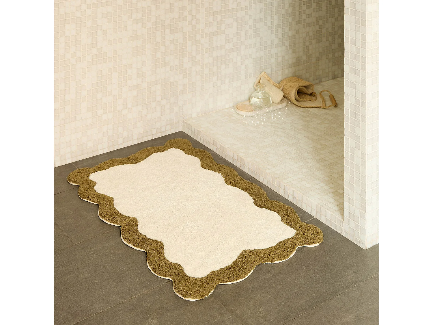 Tapis de bain festonné en coton naturel - 1200 g/m² - 50 x 80 cm - Bronze