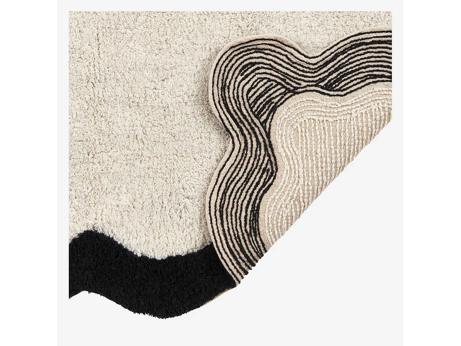 Tapis de bain festonné en coton naturel - 1200 g/m² -  50 x 80 cm - Noir