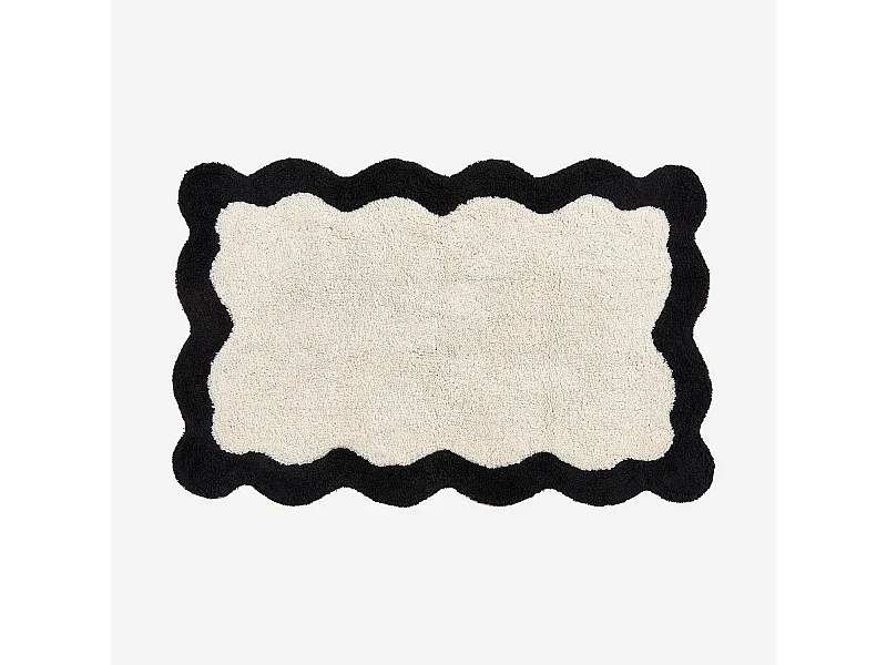 Habitat - Tapis de bain festonné en coton naturel - 1200 g/m² -  50 x 80 cm - Noir - Nahia