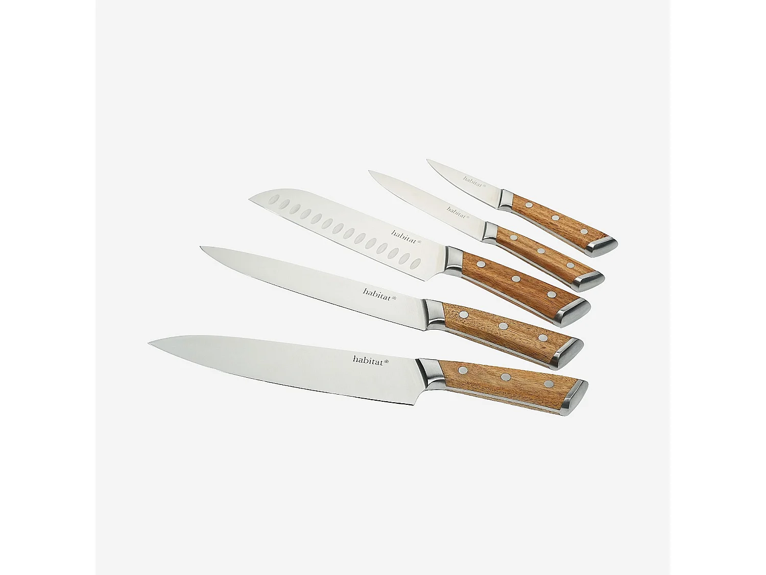 Bloc de 5 couteaux en acier inoxydable et bois d'acacia - Naturel
