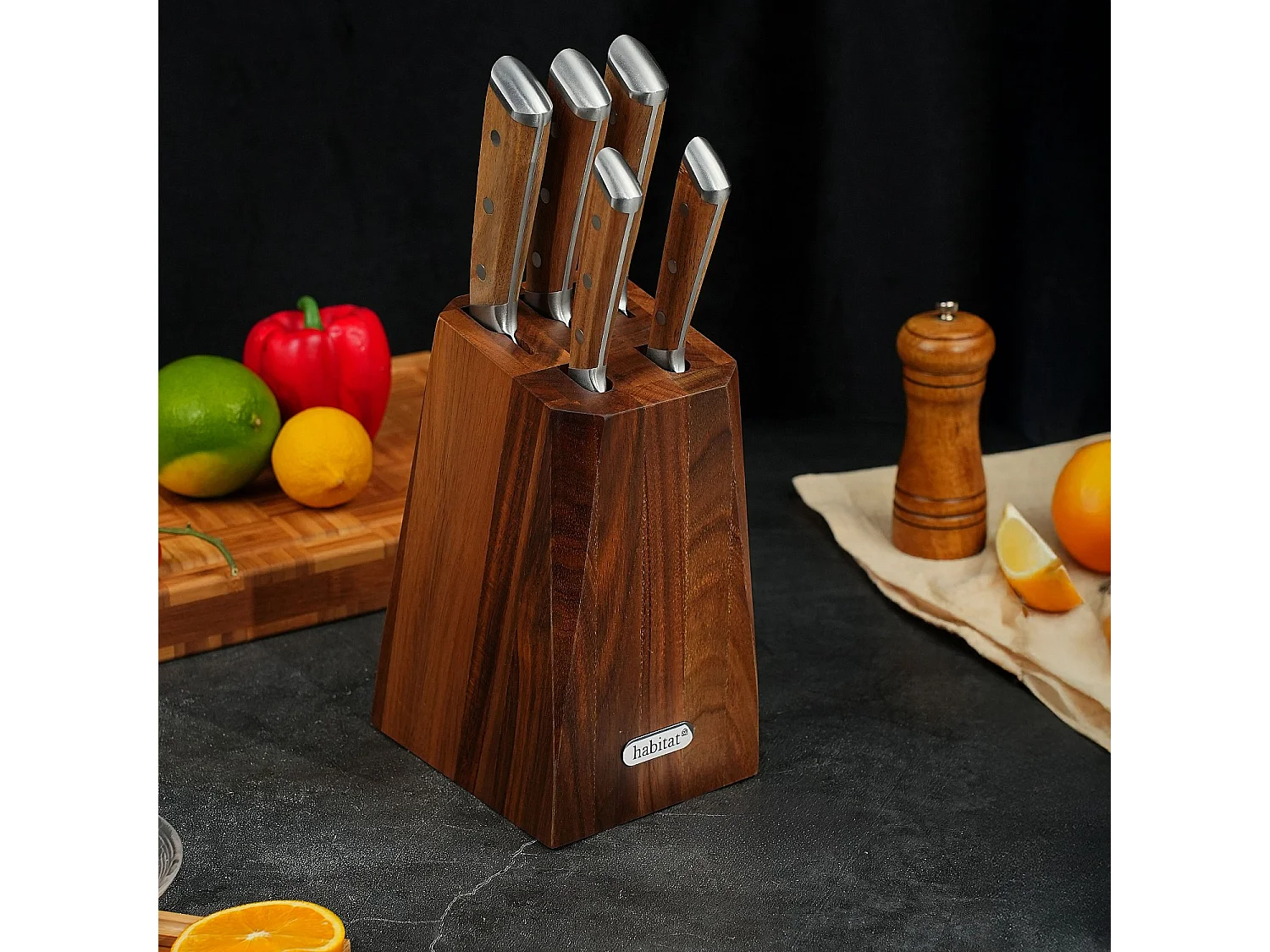 Bloc de 5 couteaux en acier inoxydable et bois d'acacia - Naturel