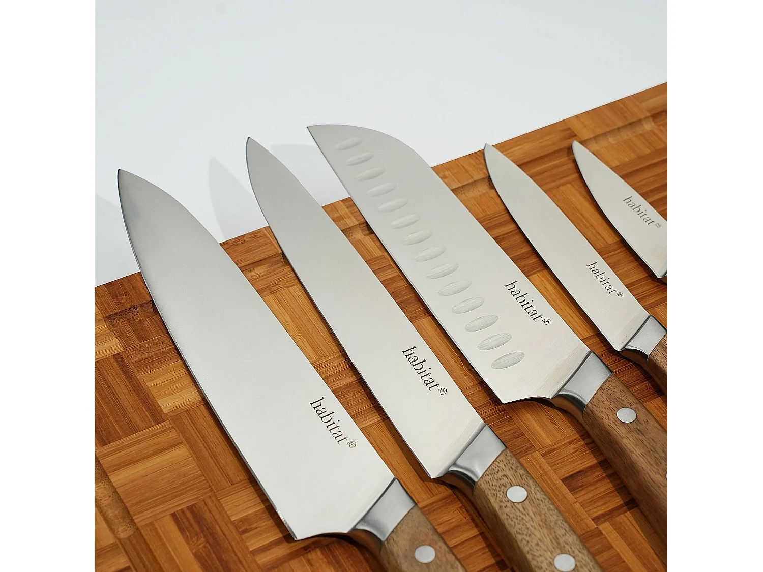 Bloc de 5 couteaux en acier inoxydable et bois d'acacia - Naturel