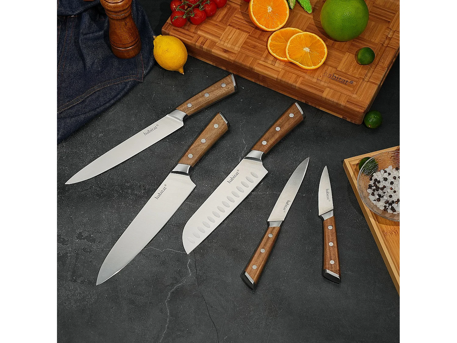 Bloc de 5 couteaux en acier inoxydable et bois d'acacia - Naturel