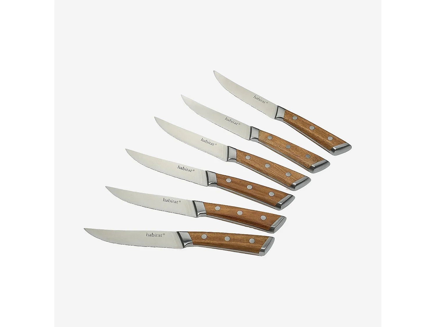 Lot de 6 couteaux à steak en acier inoxydable et bois d'acacia - 22 cm - Naturel