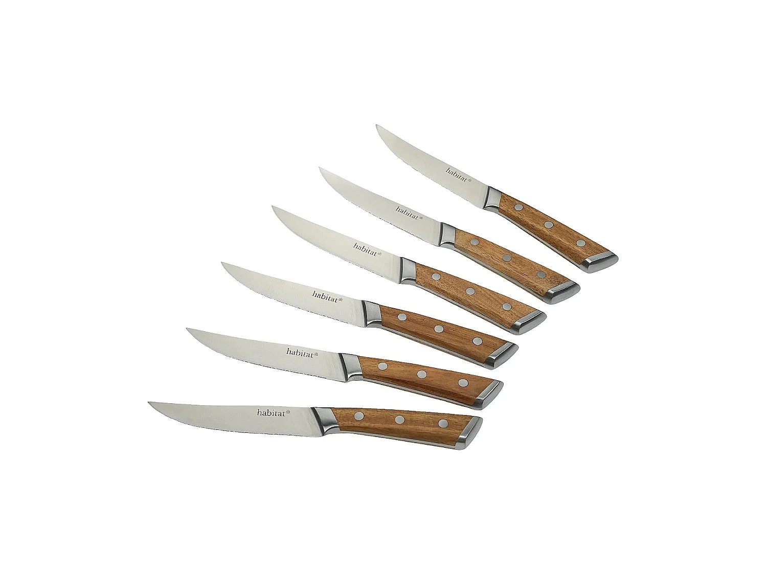 Habitat - Lot de 6 couteaux à steak en acier inoxydable et bois d'acacia - 22 cm - Naturel - Neva