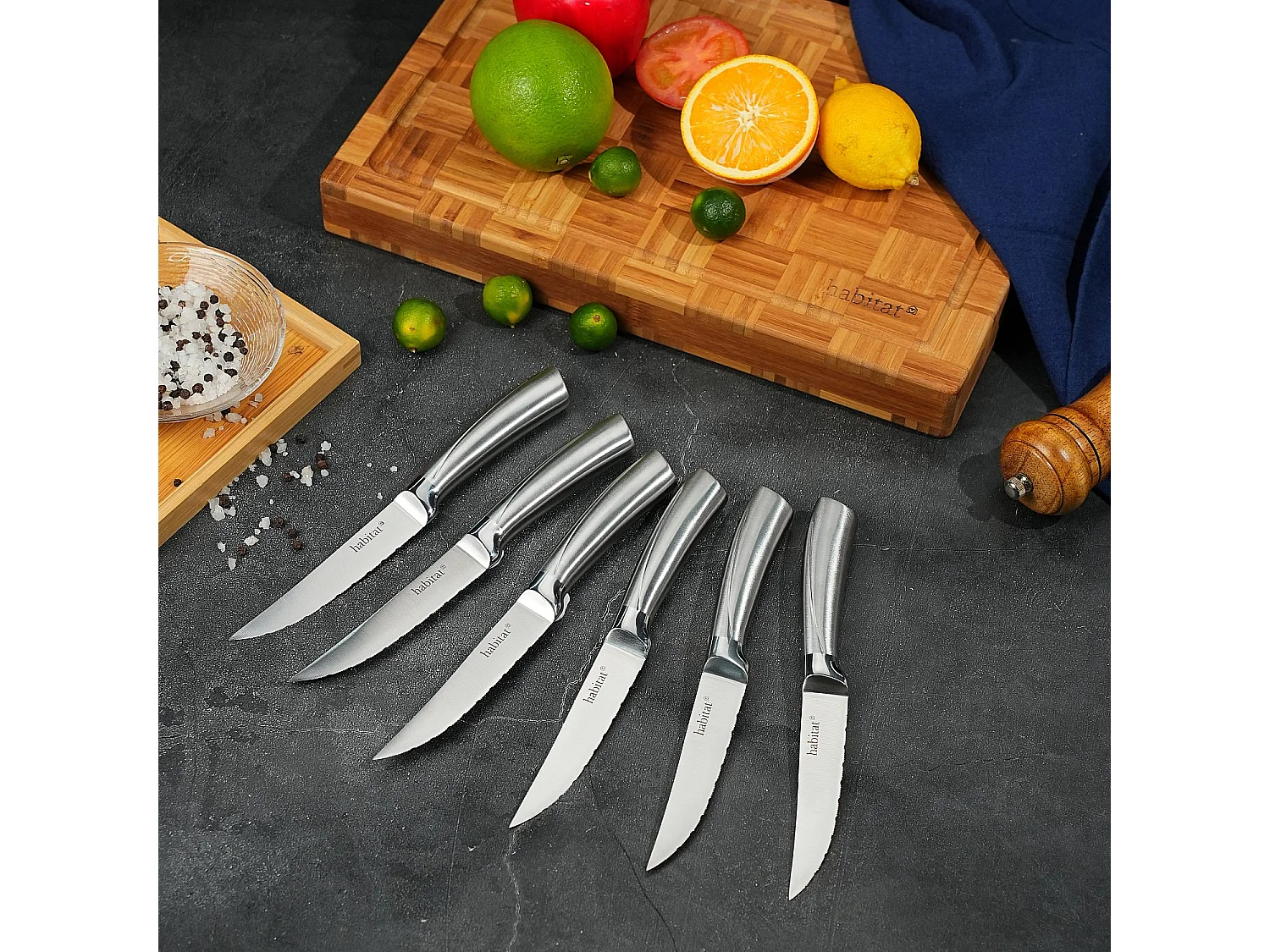 Lot de 6 couteaux à steak en acier inoxydable - 23 cm - Gris