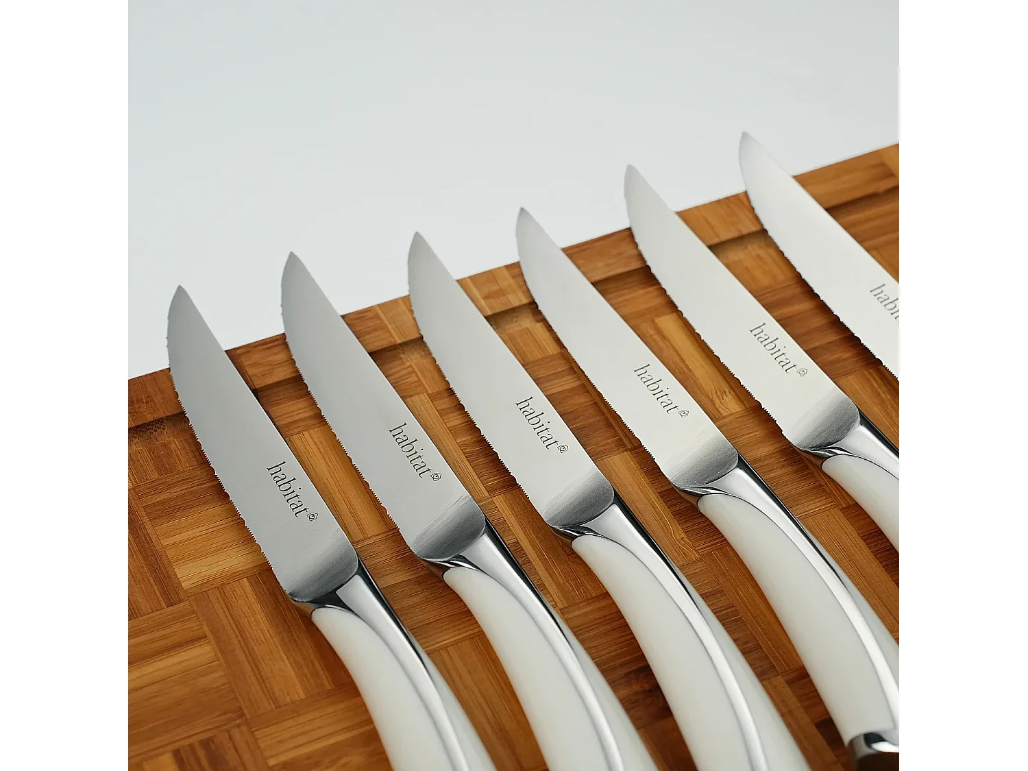 Lot de 6 couteaux à steak en acier inoxydable - 23 cm - Blanc