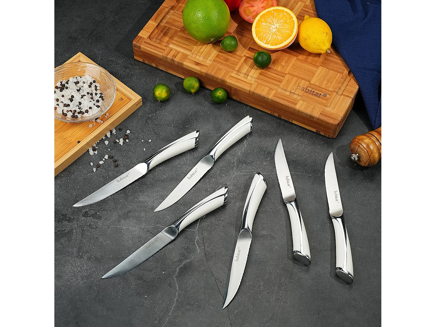 Lot de 6 couteaux à steak en acier inoxydable - 23 cm - Blanc