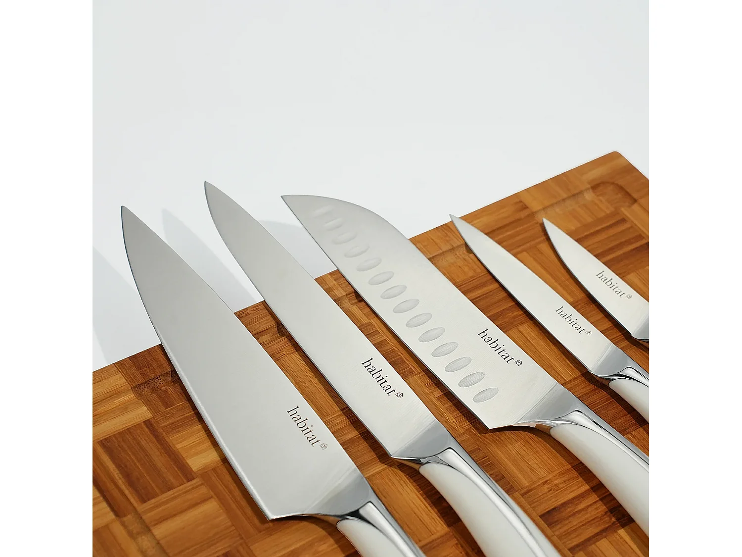 Bloc de 5 couteaux en acier inoxydable - Blanc