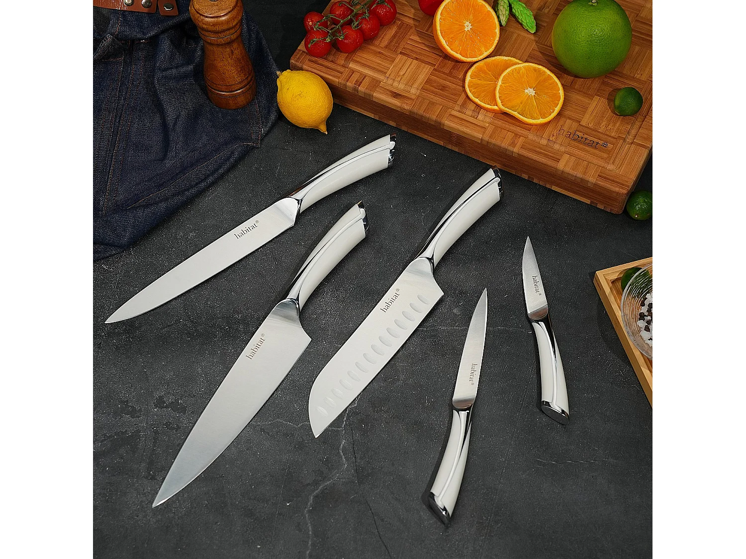 Bloc de 5 couteaux en acier inoxydable - Blanc