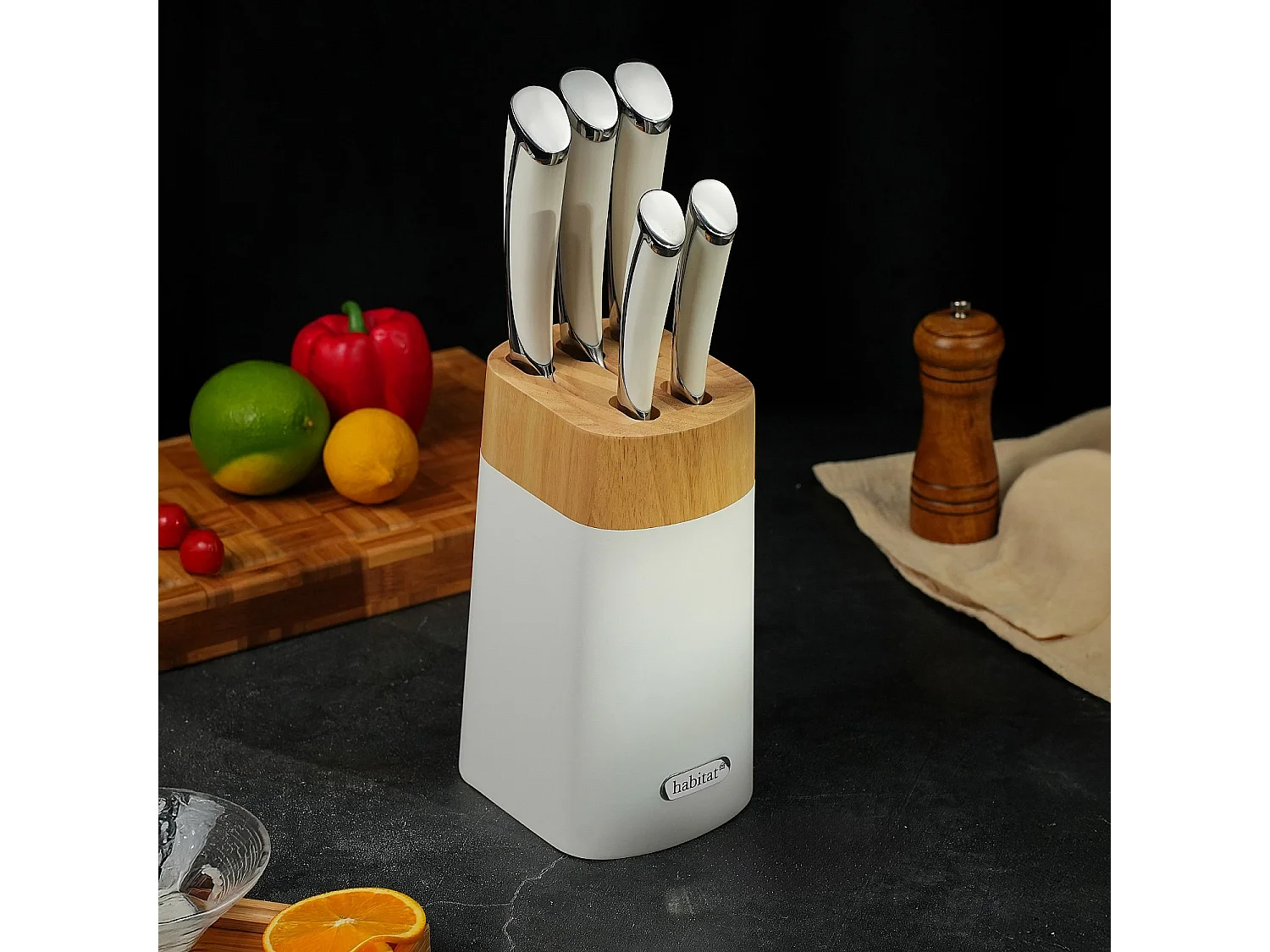 Bloc de 5 couteaux en acier inoxydable - Blanc