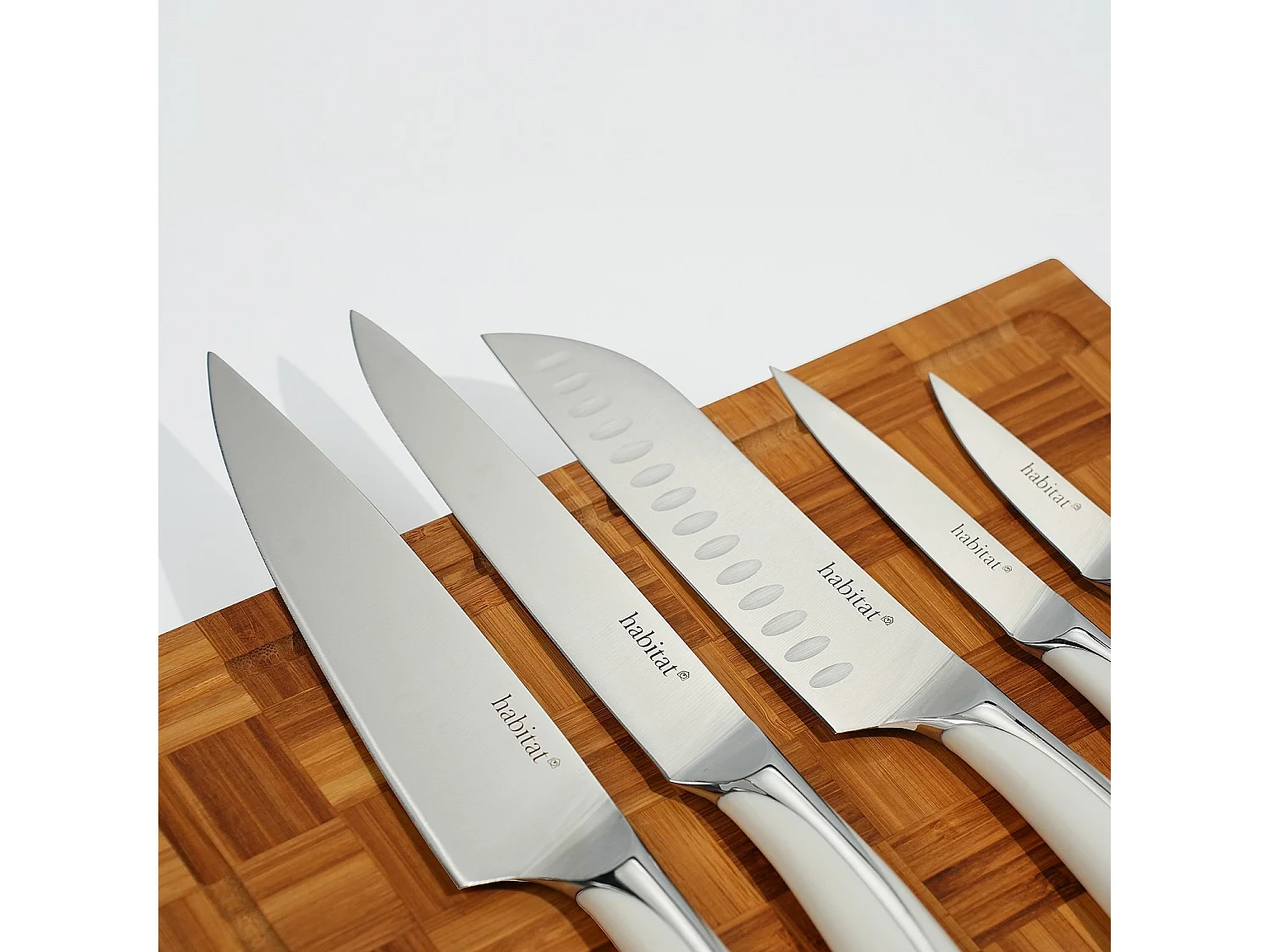 Bloc de 5 couteaux en acier inoxydable - Blanc