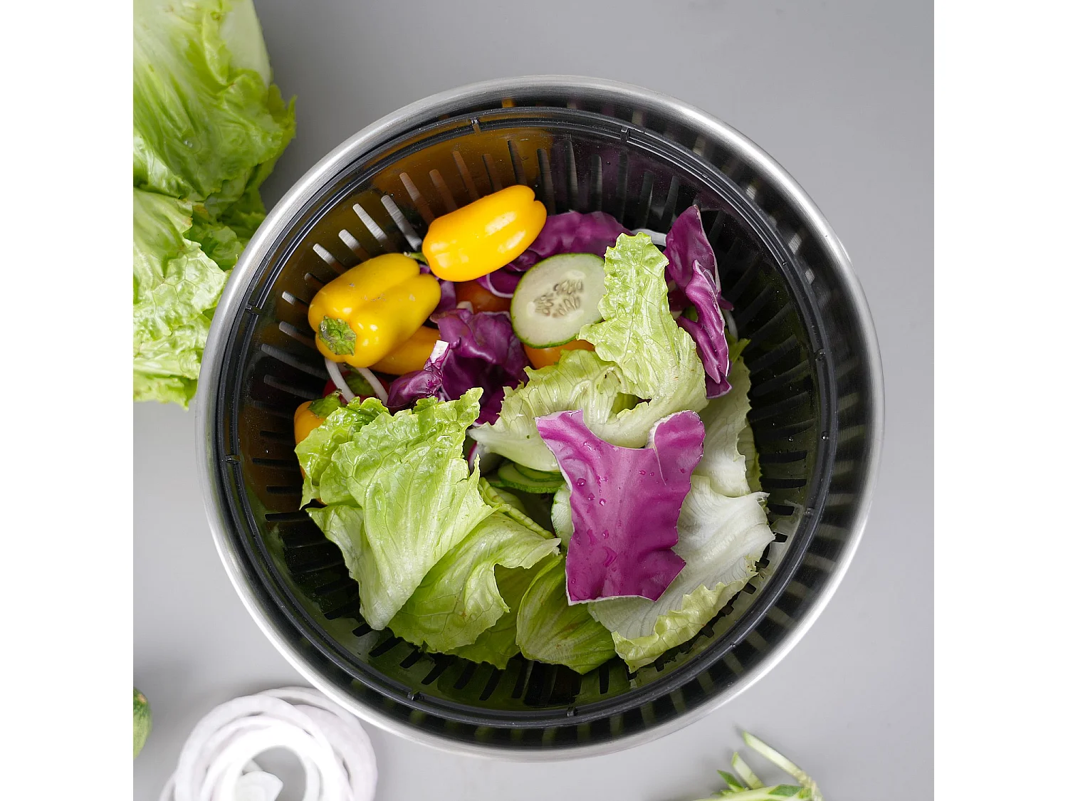 Essoreuse à salade 2 en 1 en inox - 24,5 cm