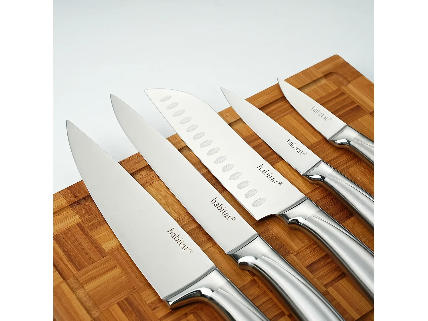 Bloc de 5 couteaux en acier inoxydable - Gris