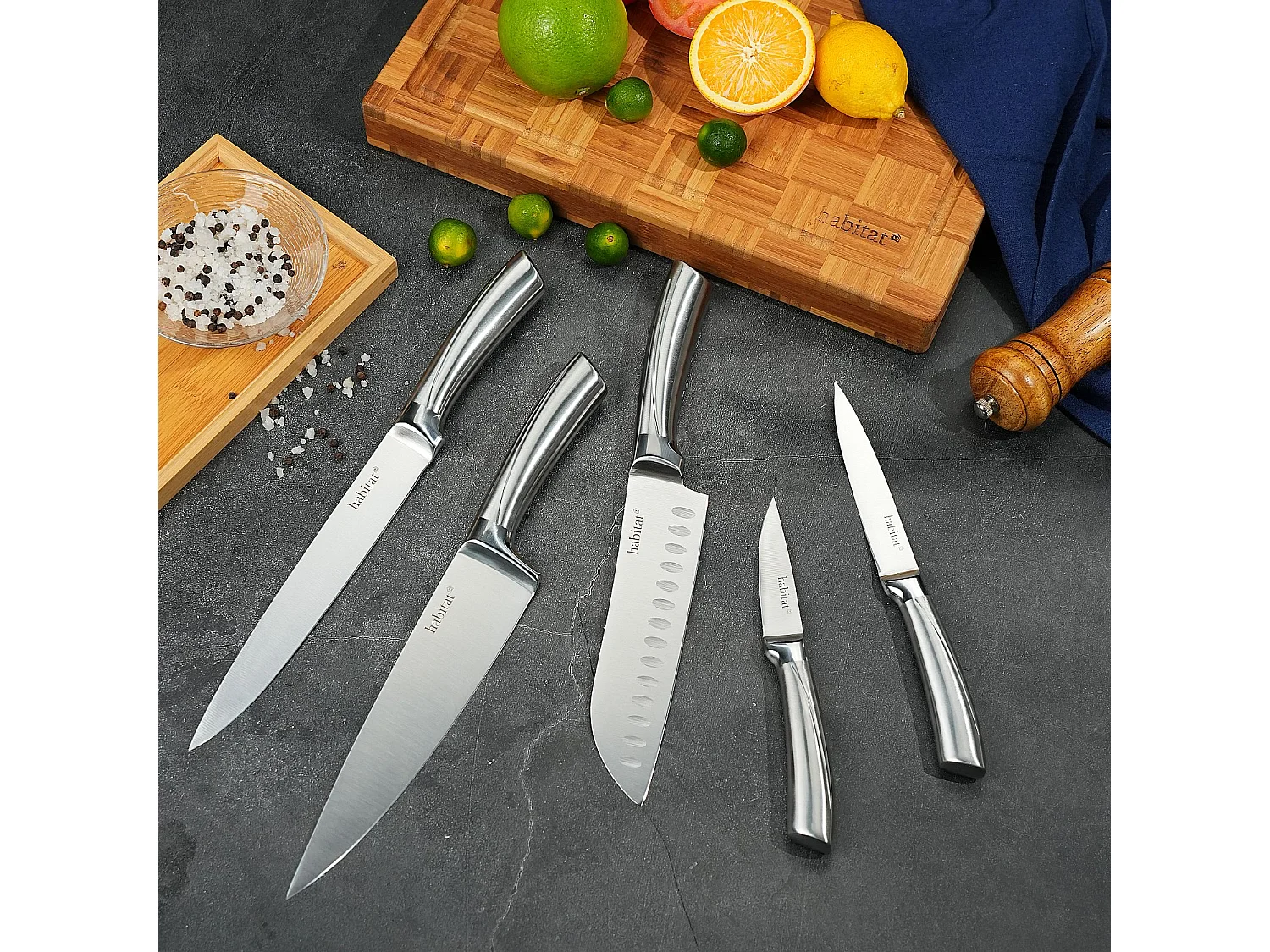 Bloc de 5 couteaux en acier inoxydable - Gris
