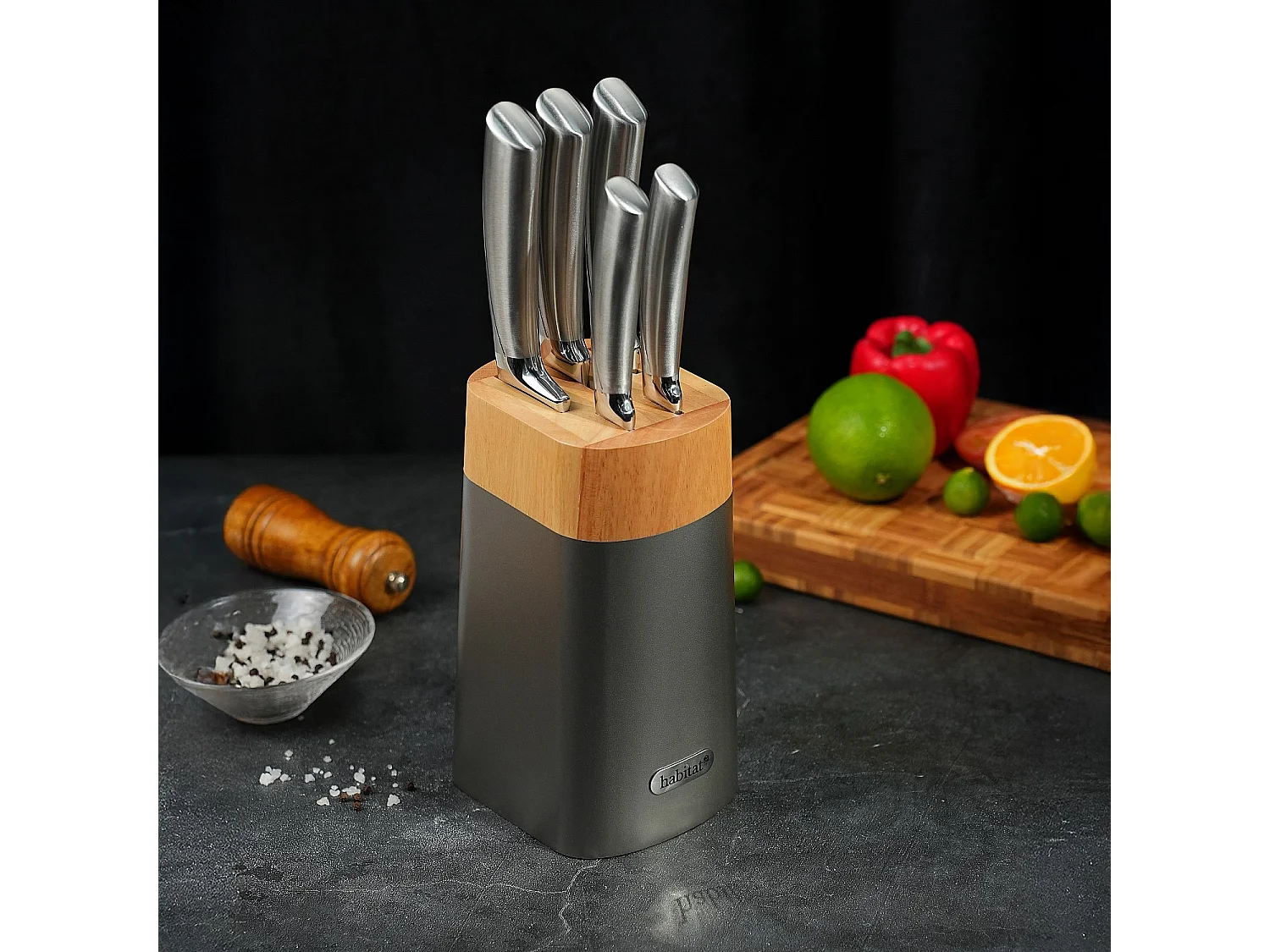 Bloc de 5 couteaux en acier inoxydable - Gris