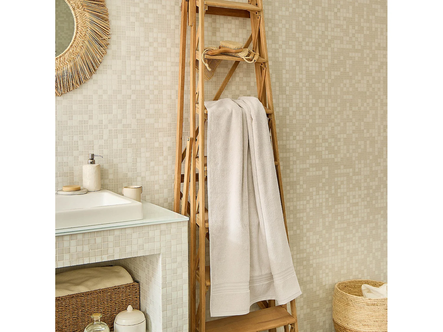 Serviette de bain en coton naturel - 650 g/m² - 100 x 150 cm - Naturel