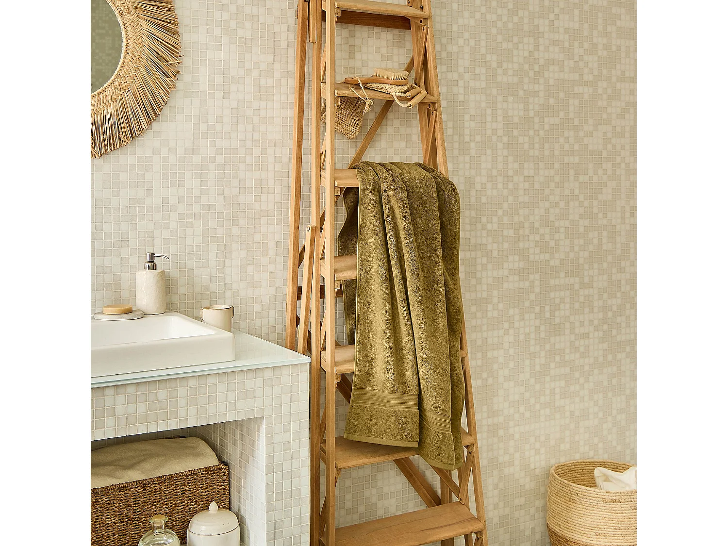 Habitat - Serviette de bain en coton naturel - 650 g/m² - 100 x 150 cm - Bronze - Nahia