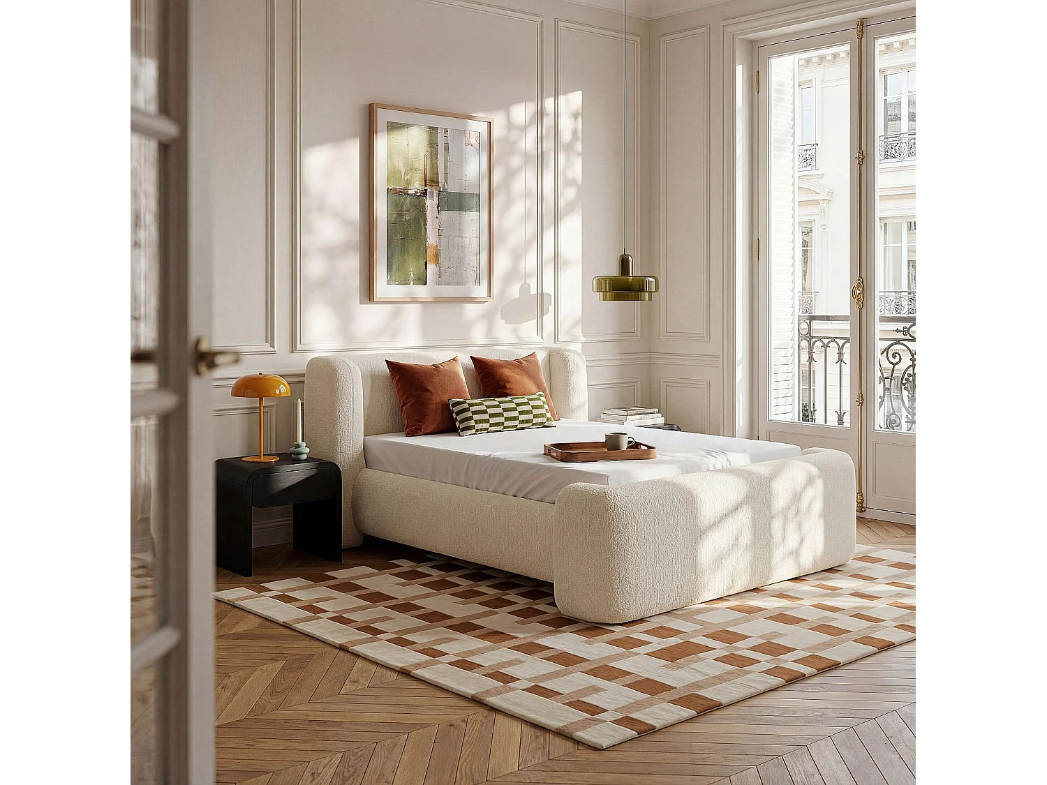 Habitat - Lit 160 x 200 cm en tissu bouclette - Écru - Olbia