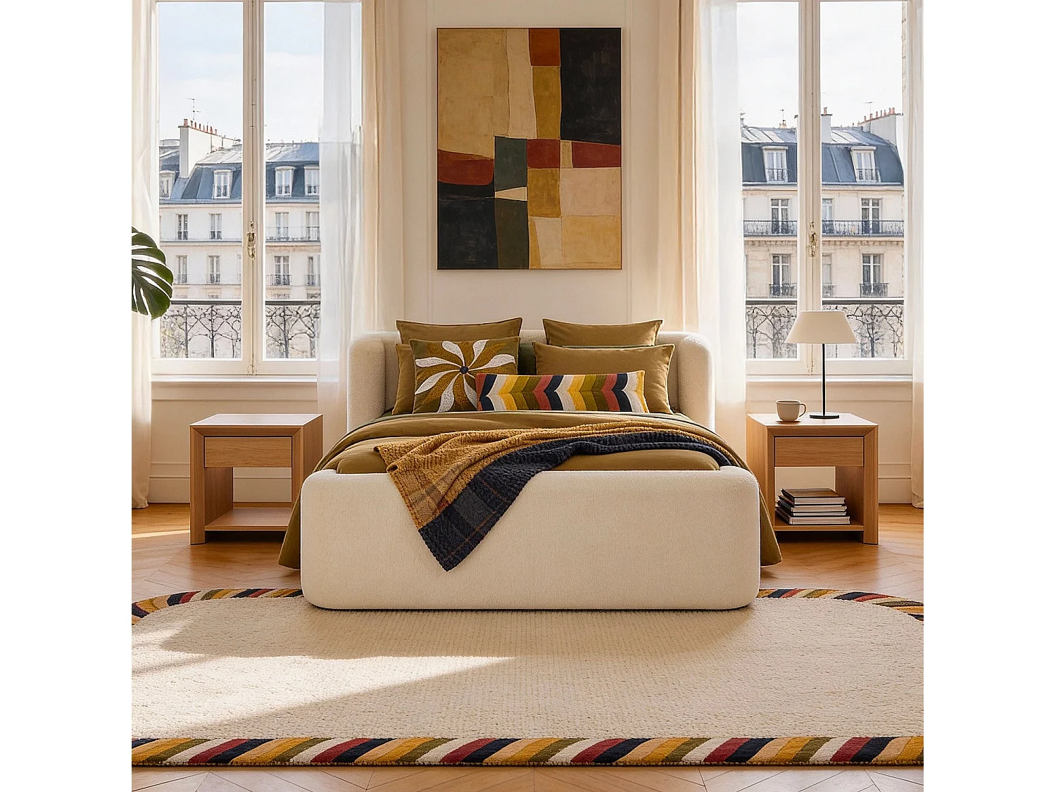 Habitat - Lit 160 x 200 cm en tissu bouclette - Écru - Olbia