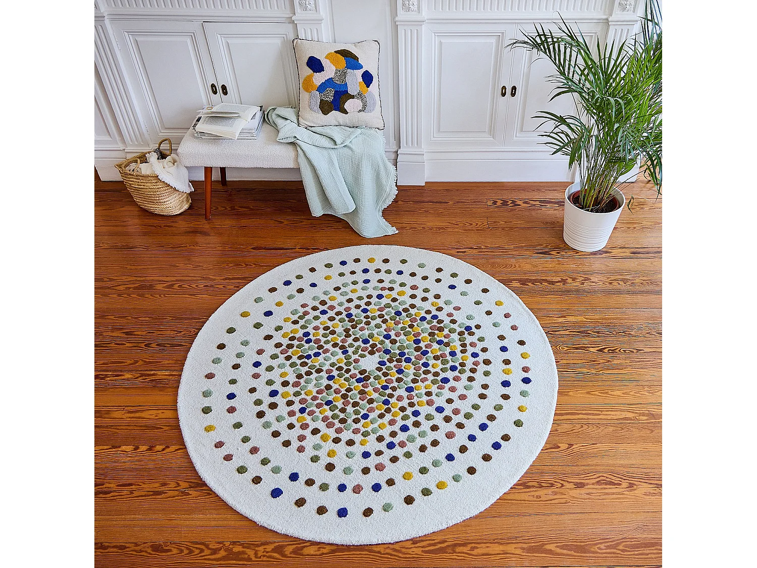 Habitat - Tapis rond tufté en laine - 150cm  - Beige et multicolore - Design by Floriane Jacques - Idylle