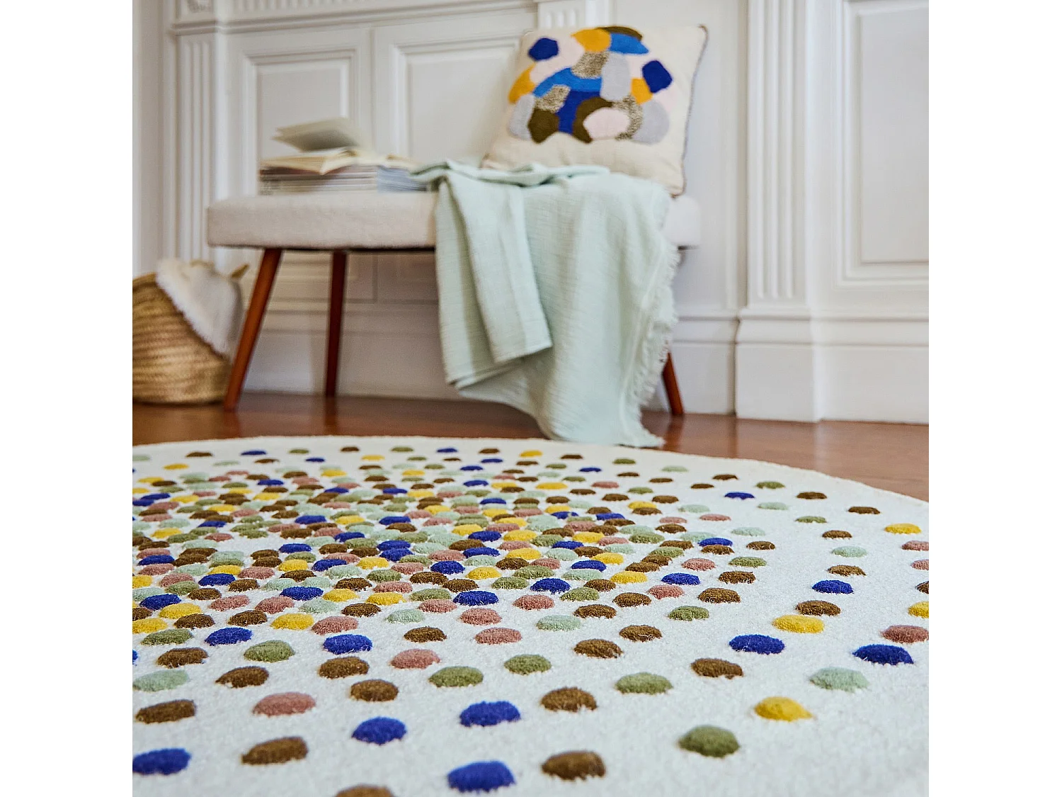 Habitat - Tapis rond tufté en laine - 150cm  - Beige et multicolore - Design by Floriane Jacques - Idylle