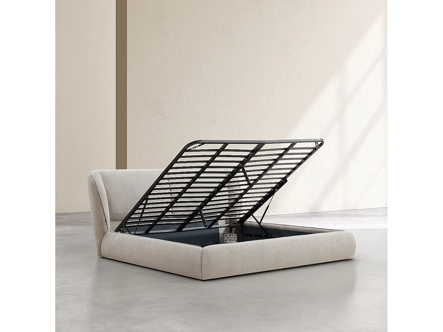 Lit coffre 180 x 200 cm en tissu bouclette courte - Taupe