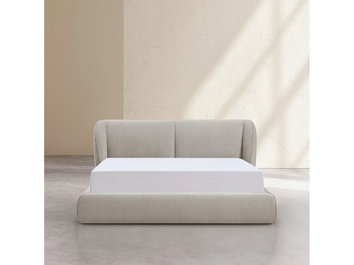 Lit coffre 180 x 200 cm en tissu bouclette courte - Taupe
