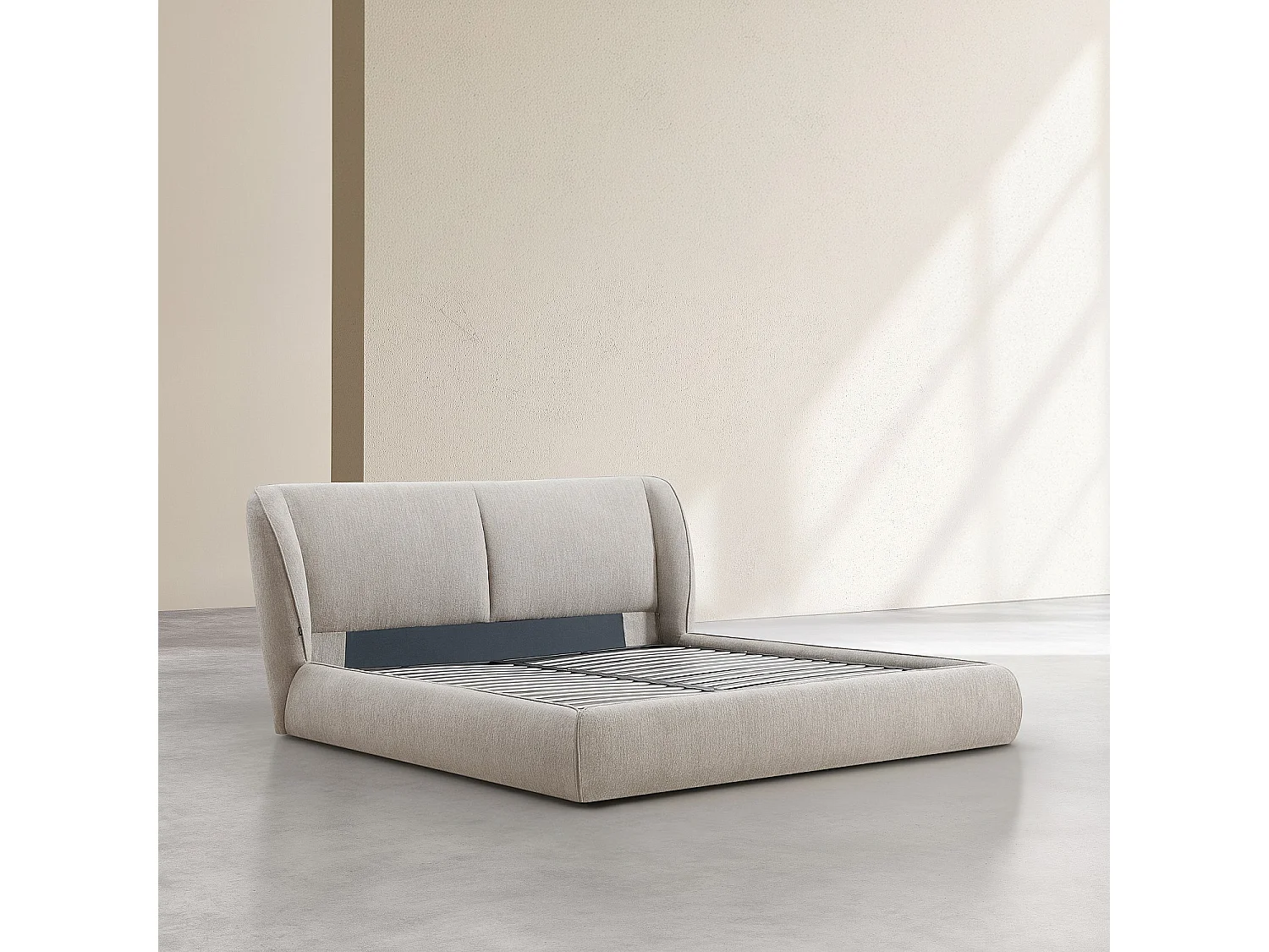 Lit coffre 180 x 200 cm en tissu bouclette courte - Taupe