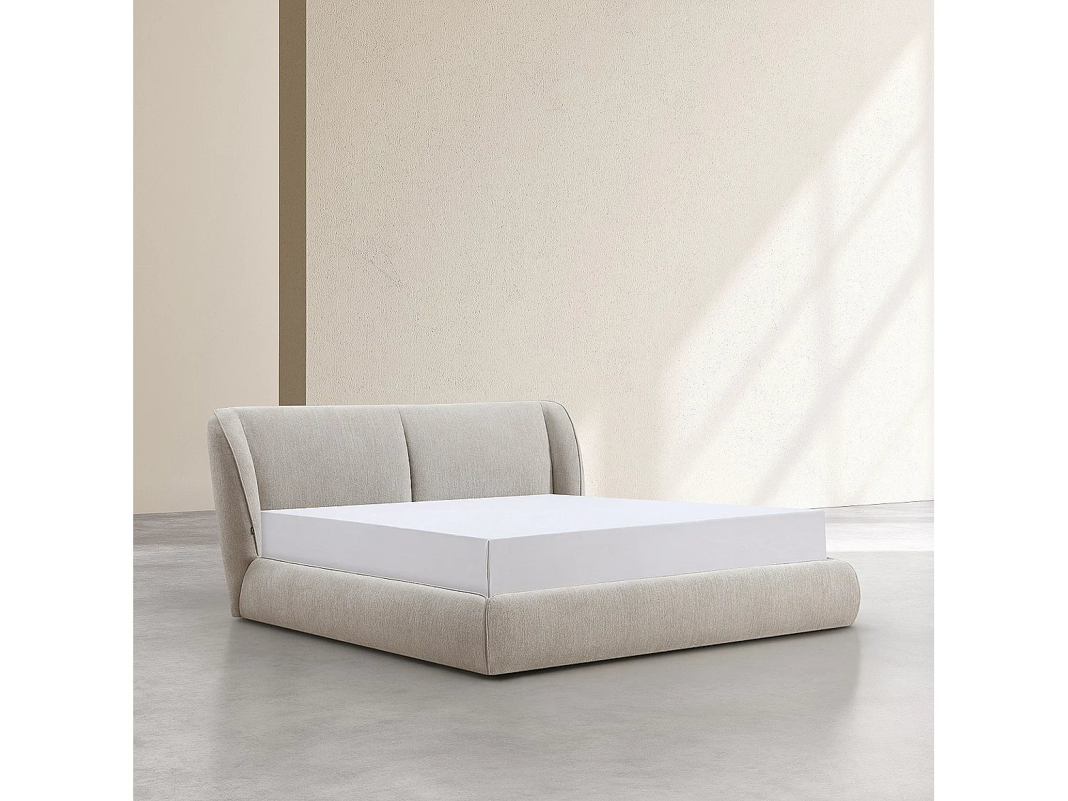 Lit coffre 180 x 200 cm en tissu bouclette courte - Taupe