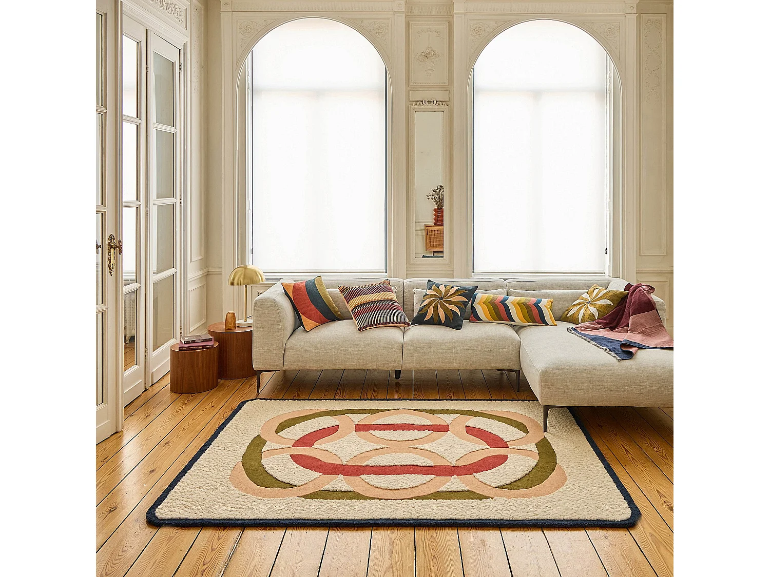 Habitat - Tapis tufté en laine et bouclette - 160 x 230 cm  - Ecru et Corail clair - Design by Floriane Jacques - Candice