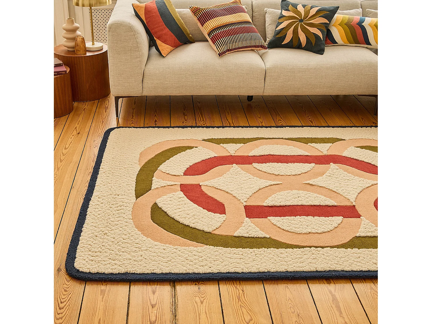 Habitat - Tapis tufté en laine et bouclette - 160 x 230 cm  - Ecru et Corail clair - Design by Floriane Jacques - Candice