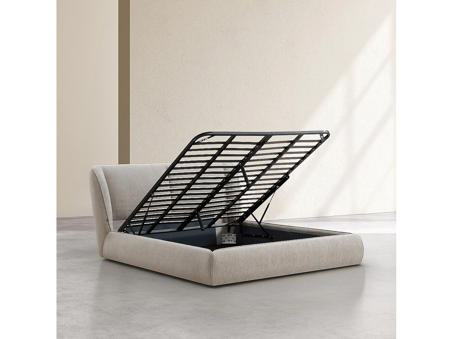 Lit coffre 160 x 200 cm en tissu bouclette courte - Taupe