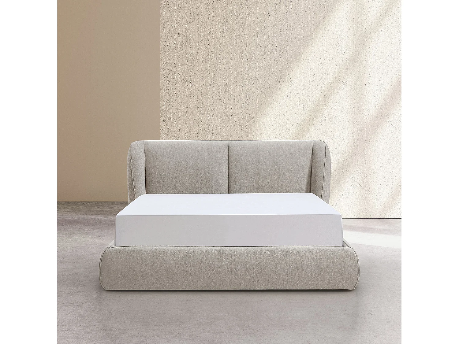 Lit coffre 160 x 200 cm en tissu bouclette courte - Taupe