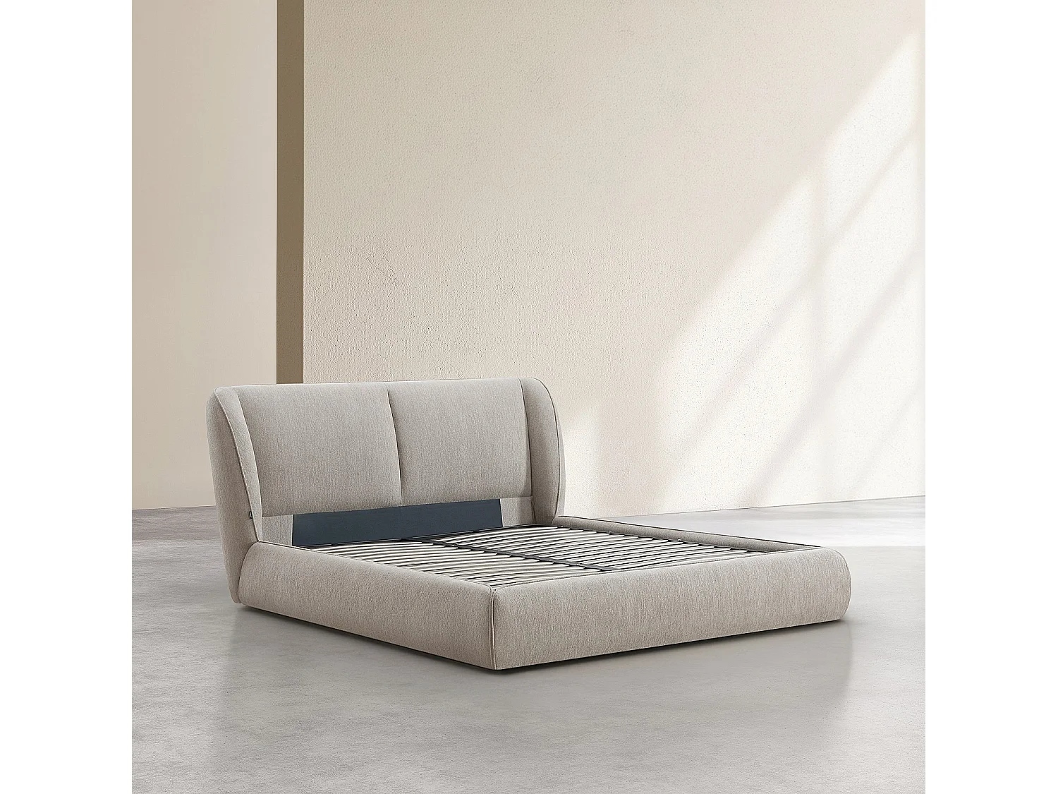 Lit coffre 160 x 200 cm en tissu bouclette courte - Taupe