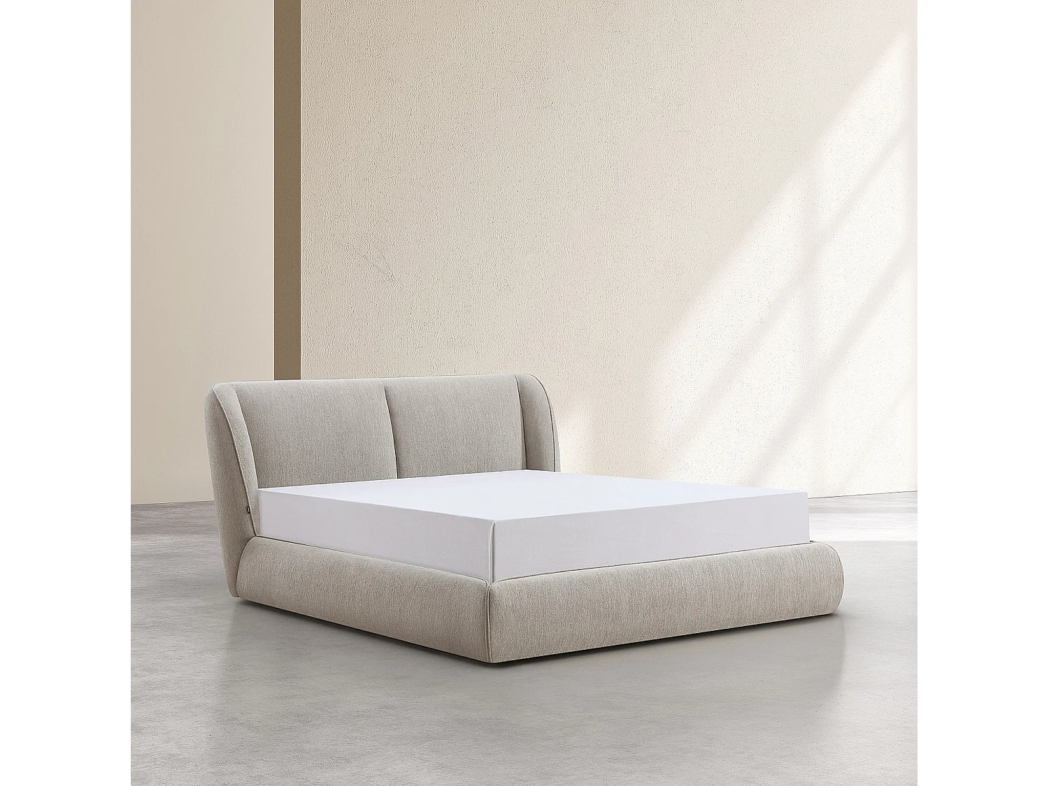Lit coffre 160 x 200 cm en tissu bouclette courte - Taupe