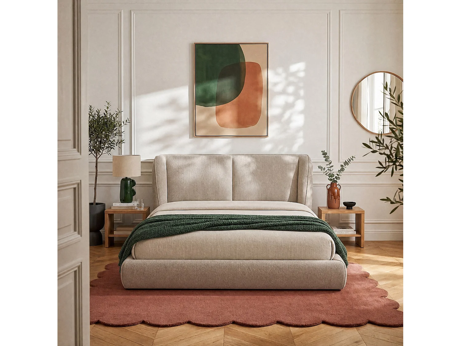 Lit coffre 160 x 200 cm en tissu bouclette courte - Taupe