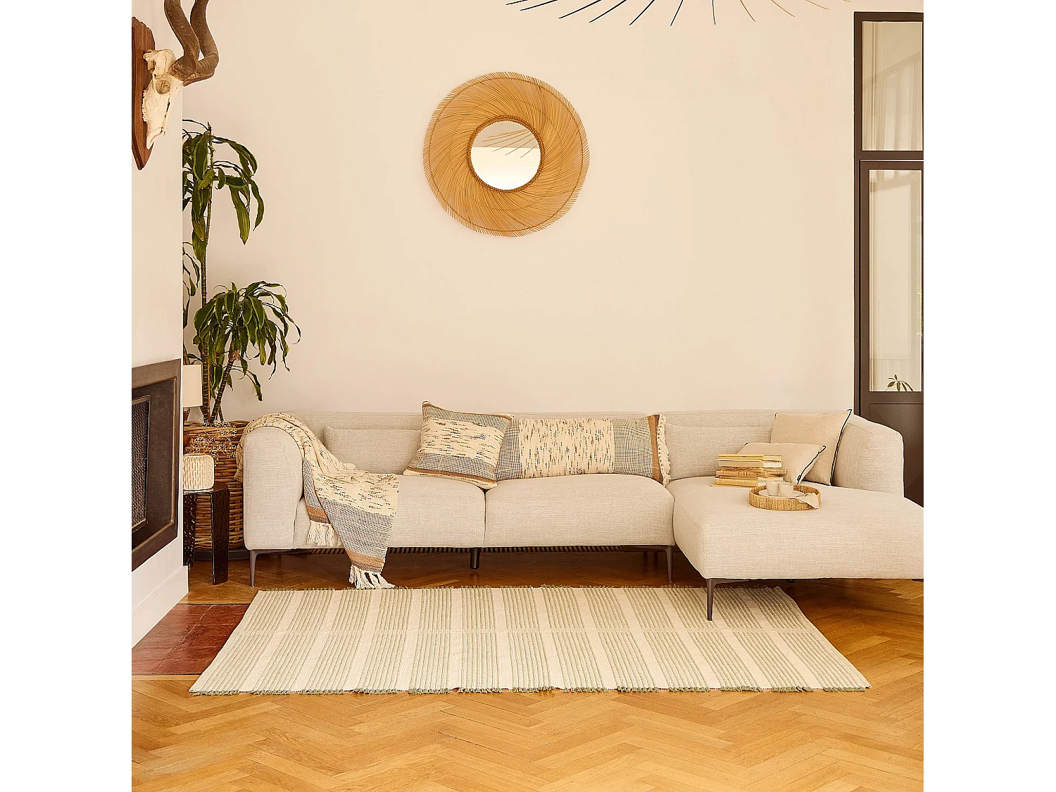 Habitat - Tapis tissé en coton recyclé - 160 x 230 cm - Motifs à rayures - Anis - Clarence